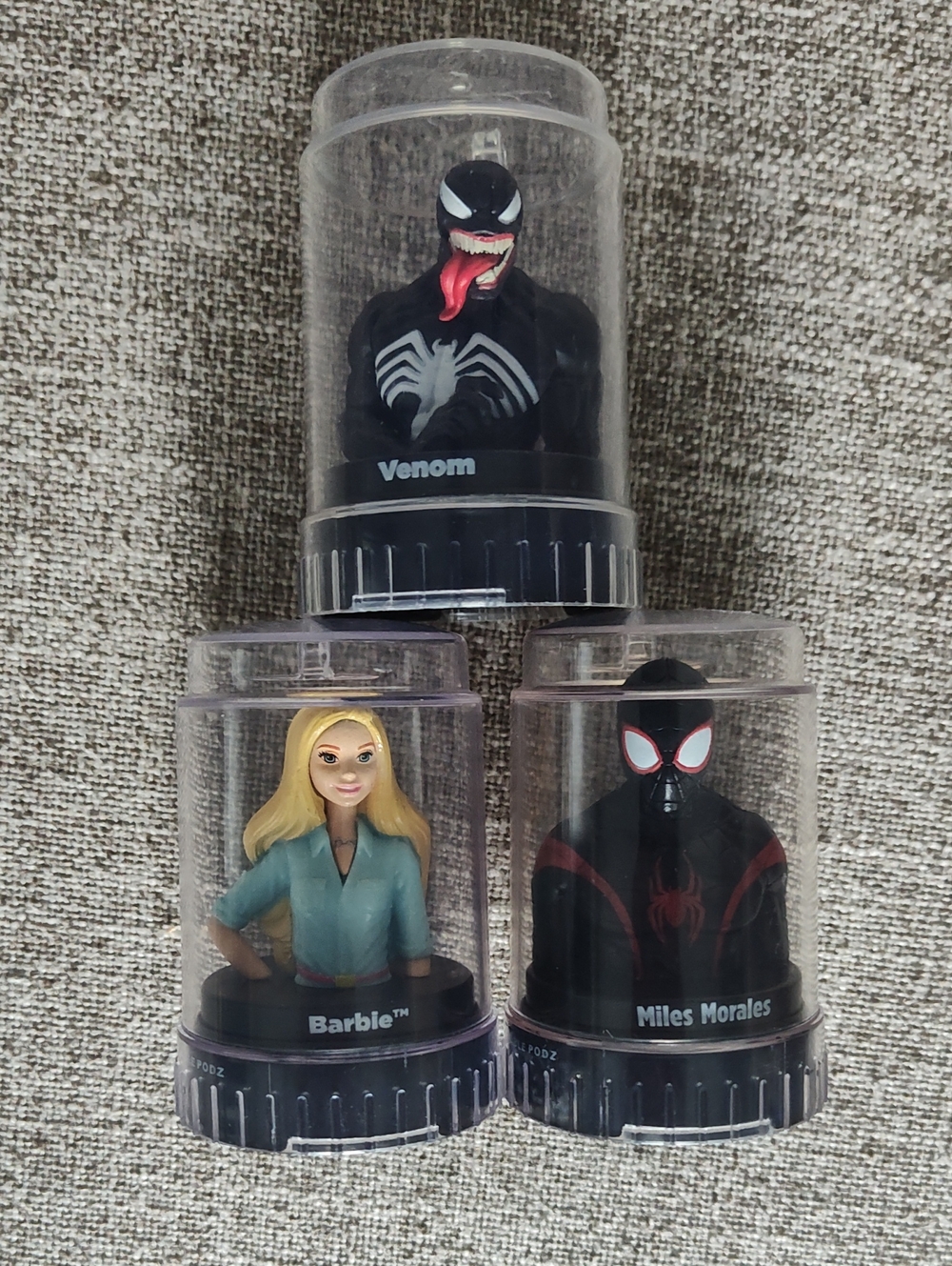 Marvel PODZ With Venom, Barbie And Miles Morales Stackable Collectable